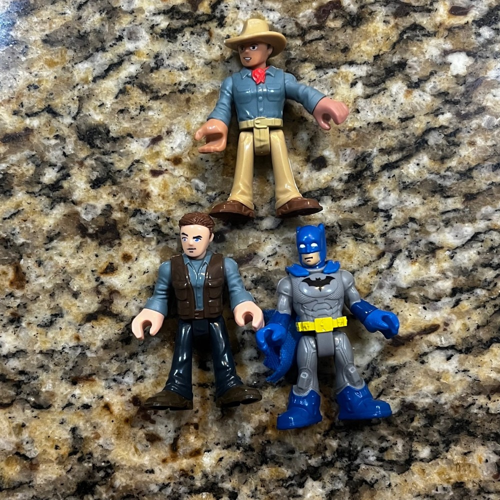 Fisher-Price Imaginext Figure Lot Batman Owen Grady Jurassic World Cowboy 3"